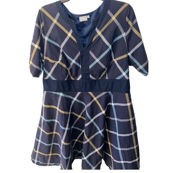 eShakti Dress Womens 18W Blue Window Pane Plaid Pockets Fit Flare Babydoll *Read - Picture 1 of 12